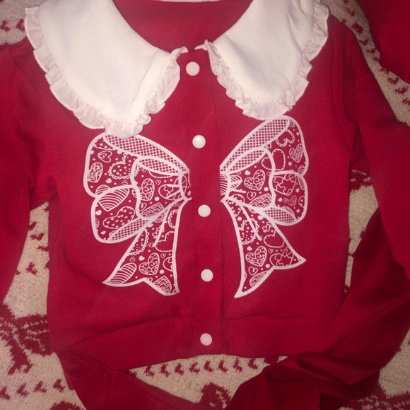 Holiday SALE Just in Beautiful Red Bow baby girl top with ruffled collar - Picture 4 of 5